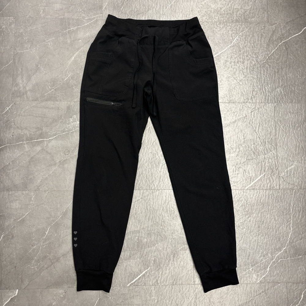 Black Jogger Scrub Pants with Heart Detail